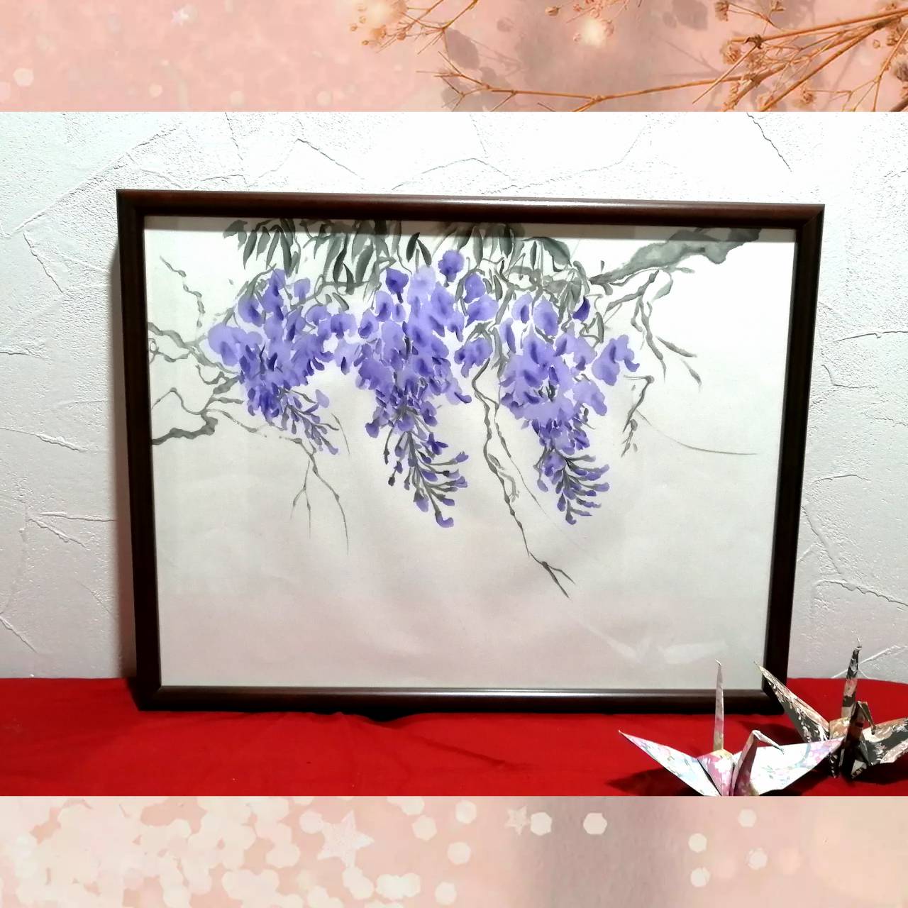 【図案番号(2-6):藤の花】(1~2人用)水墨画と名前入りポエム