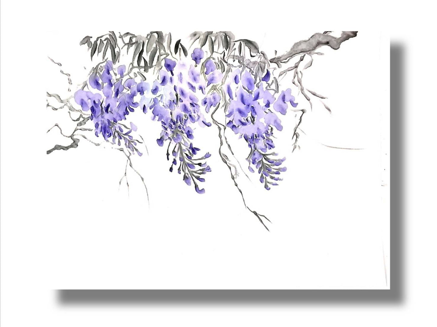 【図案番号（2-6）：藤の花】（1～2人用）水墨画と名前入りポエム