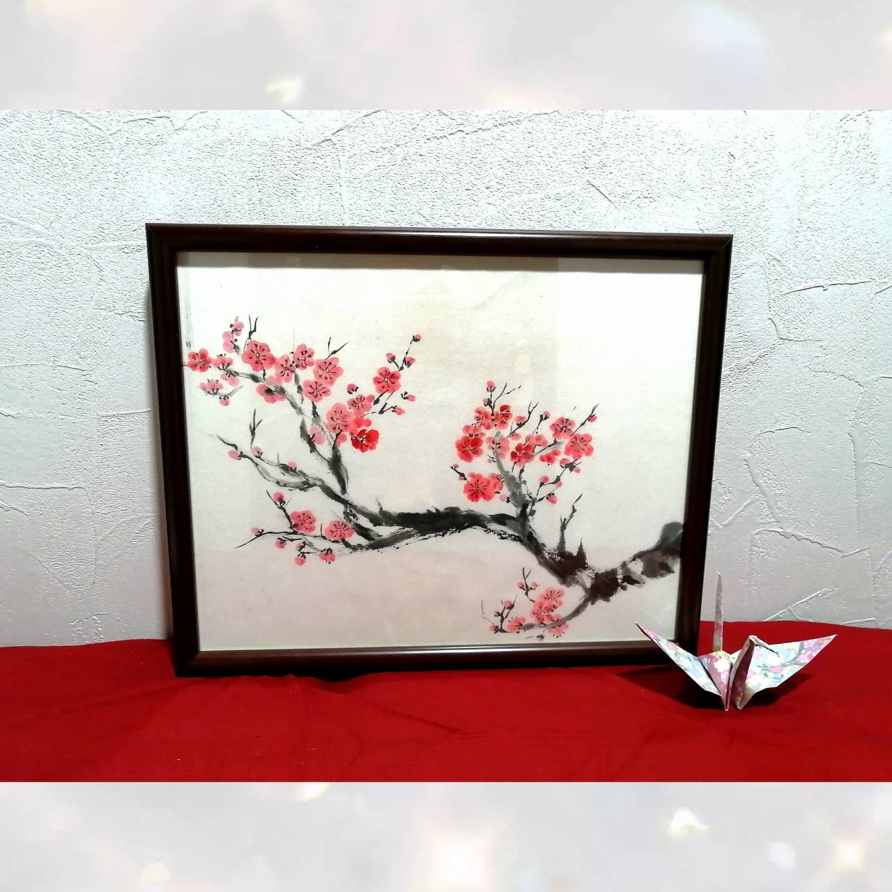 【図案番号(1-3):紅梅】(1人用)水墨画と名前入りポエム