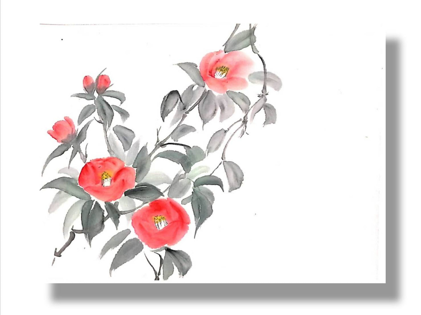 【図案番号（1-6）：椿の花】（1人用）水墨画と名前入りポエム