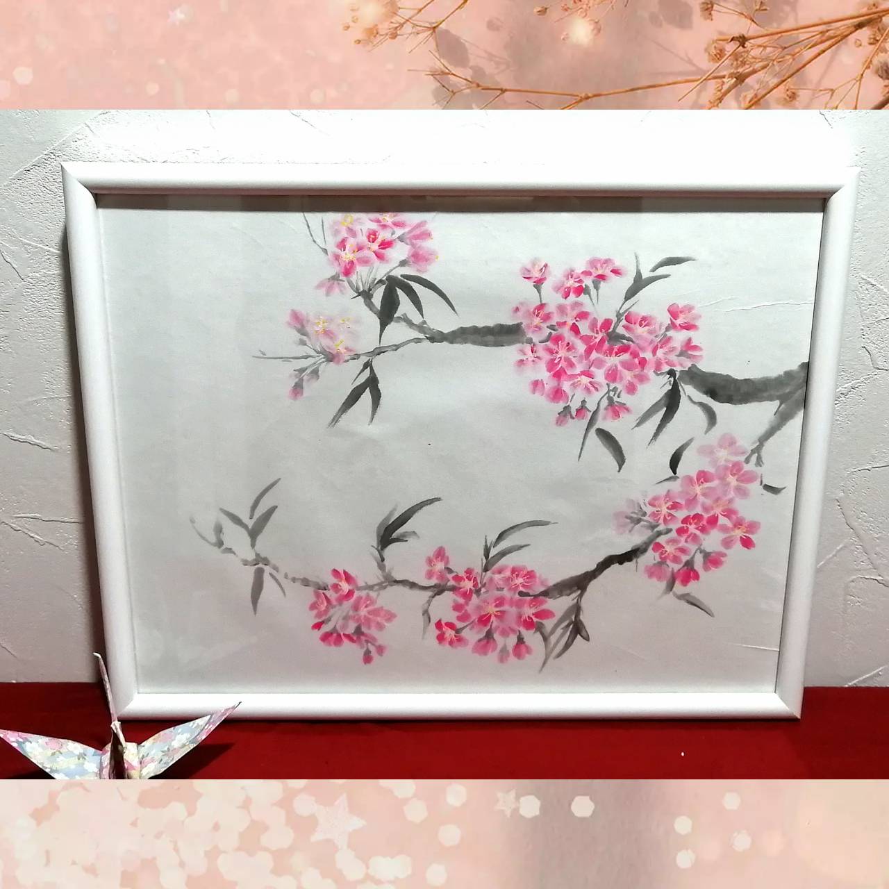 【図案番号(2-2):桜の花】(1~2人用)水墨画と名前入りポエム