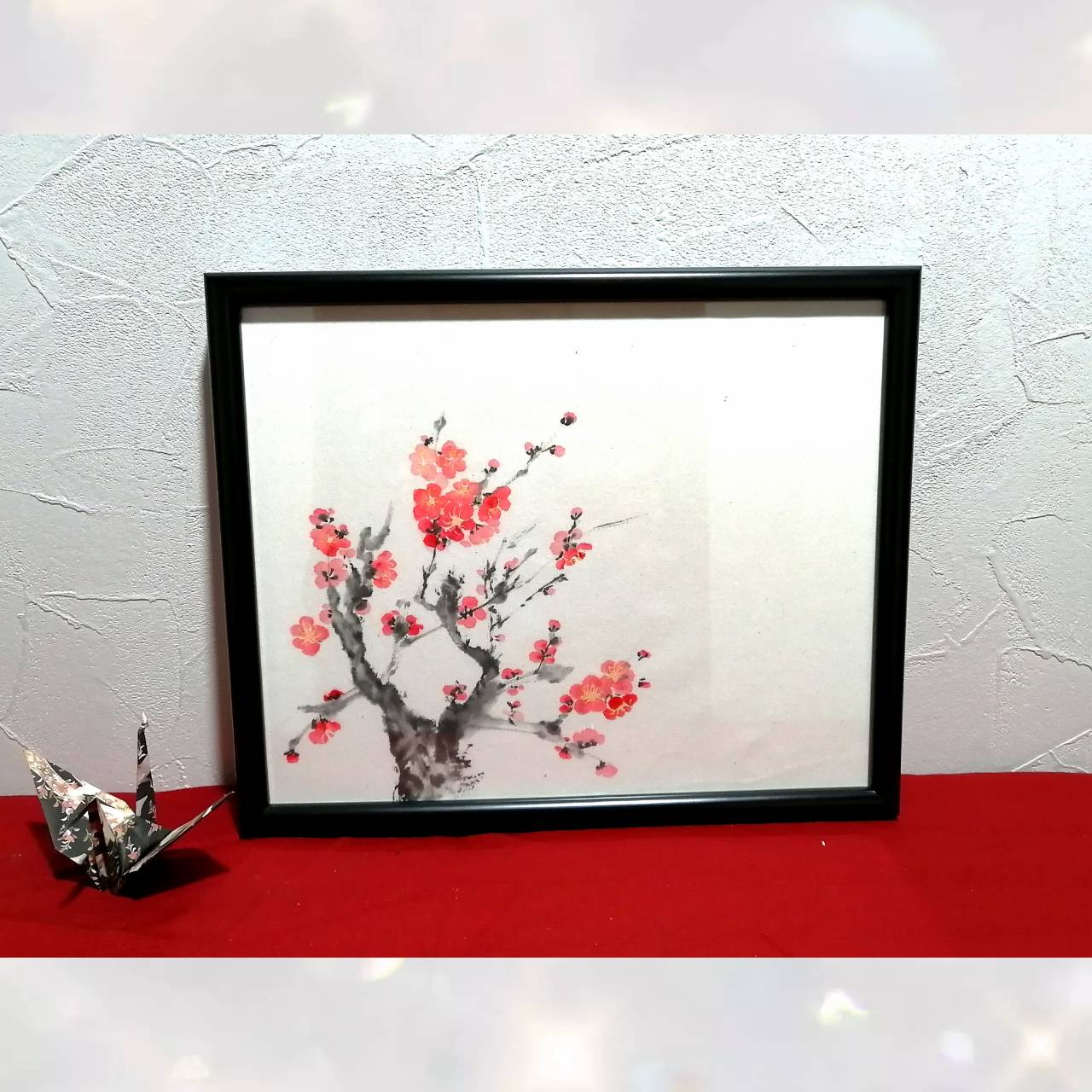 【図案番号(1-2):紅梅】(1人用)水墨画と名前入りポエム