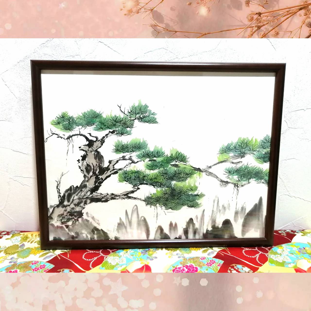 【図案番号(2-18):松】(1~2人用)水墨画と名前入りポエム