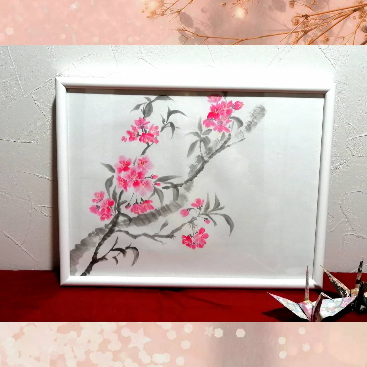 【図案番号（2-1）：桜の花】（1～2人用）水墨画と名前入りポエム